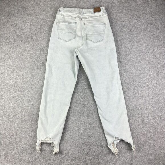 American Eagle Curvy Mom Jeans Womens 4R Light Wash Shark Bite Hem Stretch Denim - Picture 6 of 16